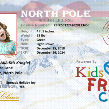 Santa's Help Customizable Sleigh License powered by Kids Eat Free Card